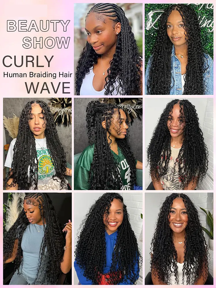 Human Braiding Hair For Boho Braids  Deep Wave Bulk Human Hair Extensions For Braiding No Weft Deep Curly Bulk Wet and Wavy