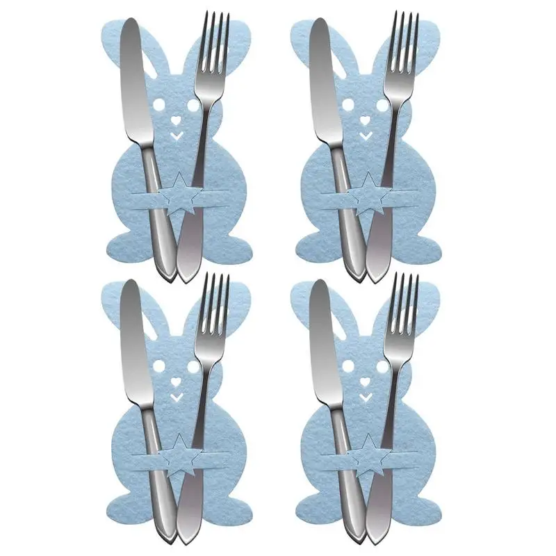 4PCS Easter Knife And Fork Holder Easter Eggs Rabbit Cutlery Bag Non-woven Fabric Tableware Organizer Table Decorations