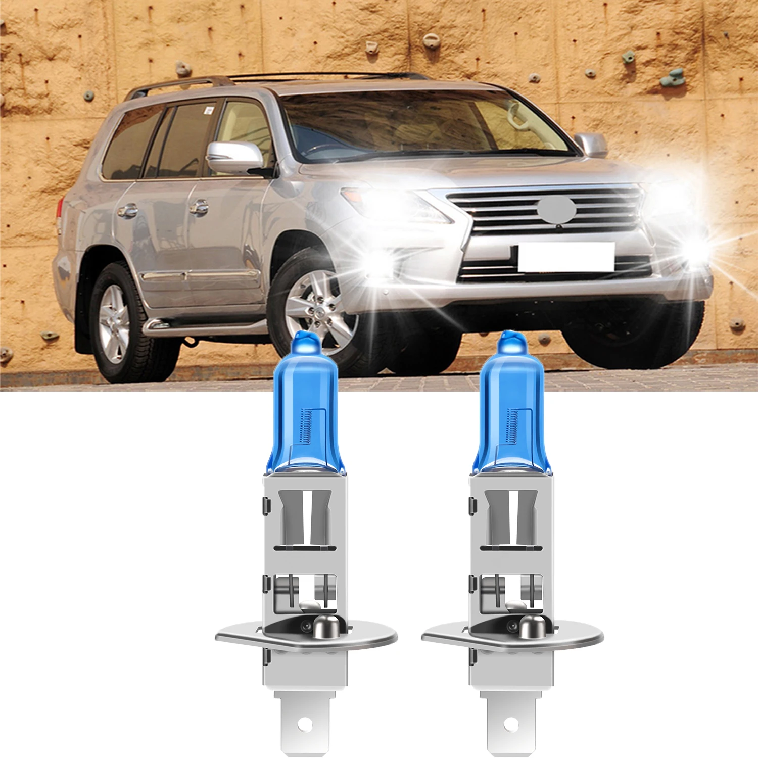 2PCS Universal H1 Halogen Headlight Car Light  6000K 12V Cool Blue Hyper White Bulb Easy installtion