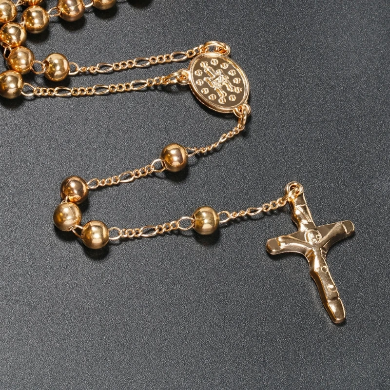 Gold Plated Rosary Bead Rosary Necklace Catholic Prayer Bead Gift for Cross Char