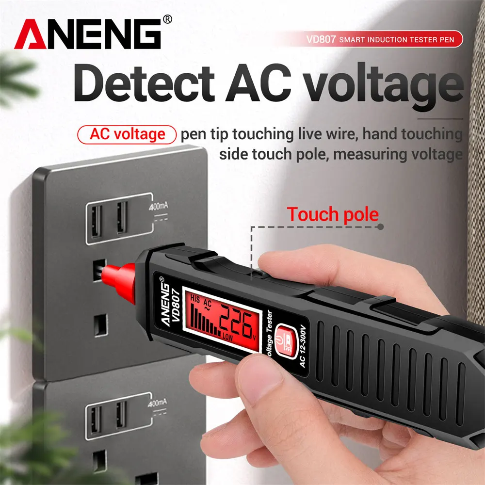 ANENG VD807 One-word Induction Tester Portable 50/60Hz Smart Electric Pen NCV Sensor AC 12-300V Non-contact Wire Detector Tools