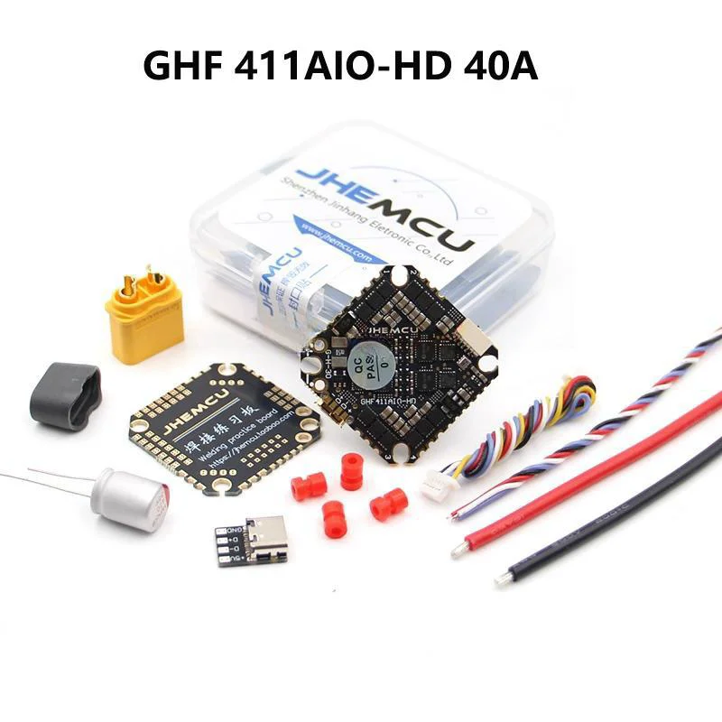 JHEMCU GHF411AIO HD F4 OSD Flight Controller Built-in 40A BLheliS 2-6S 4in1 Brushless ESC for Toothpick RC FPV Racing Drone