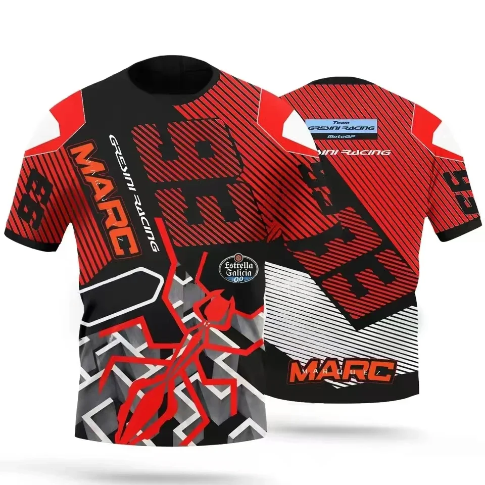 MOTO GP 3D 프린트 빠른 건조 통기성 스포츠 남성용 플러스 사이즈 라운드 넥 티셔츠 GRESINI RACING Team 93 Marquis Driver