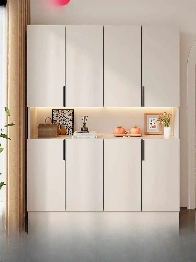 Solid wood home shoe cabinet, household door porch cabinet integrated against the wall can be customized multi-functional