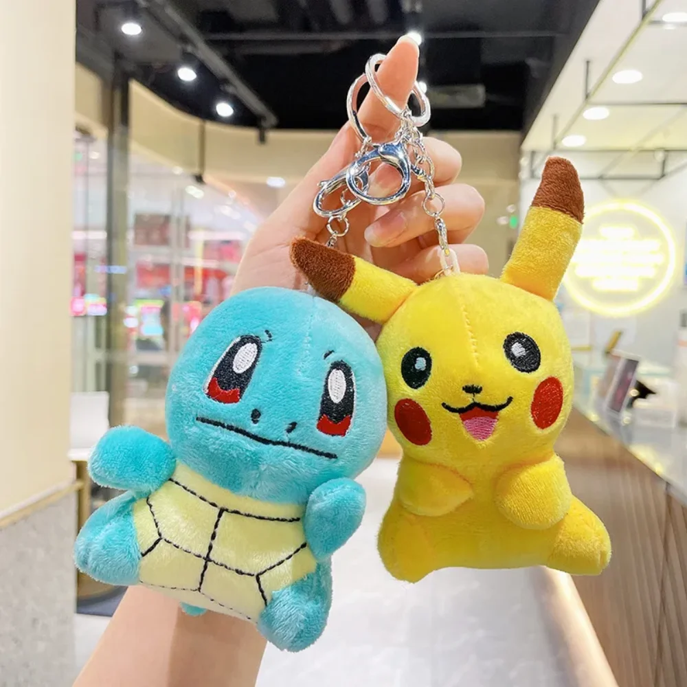 Kawaii Anime Pokemon Pikachu Psyduck Squirtle Keychain Cute Cartoon Plush Doll Backpack Decoration Accessories Girls Gifts