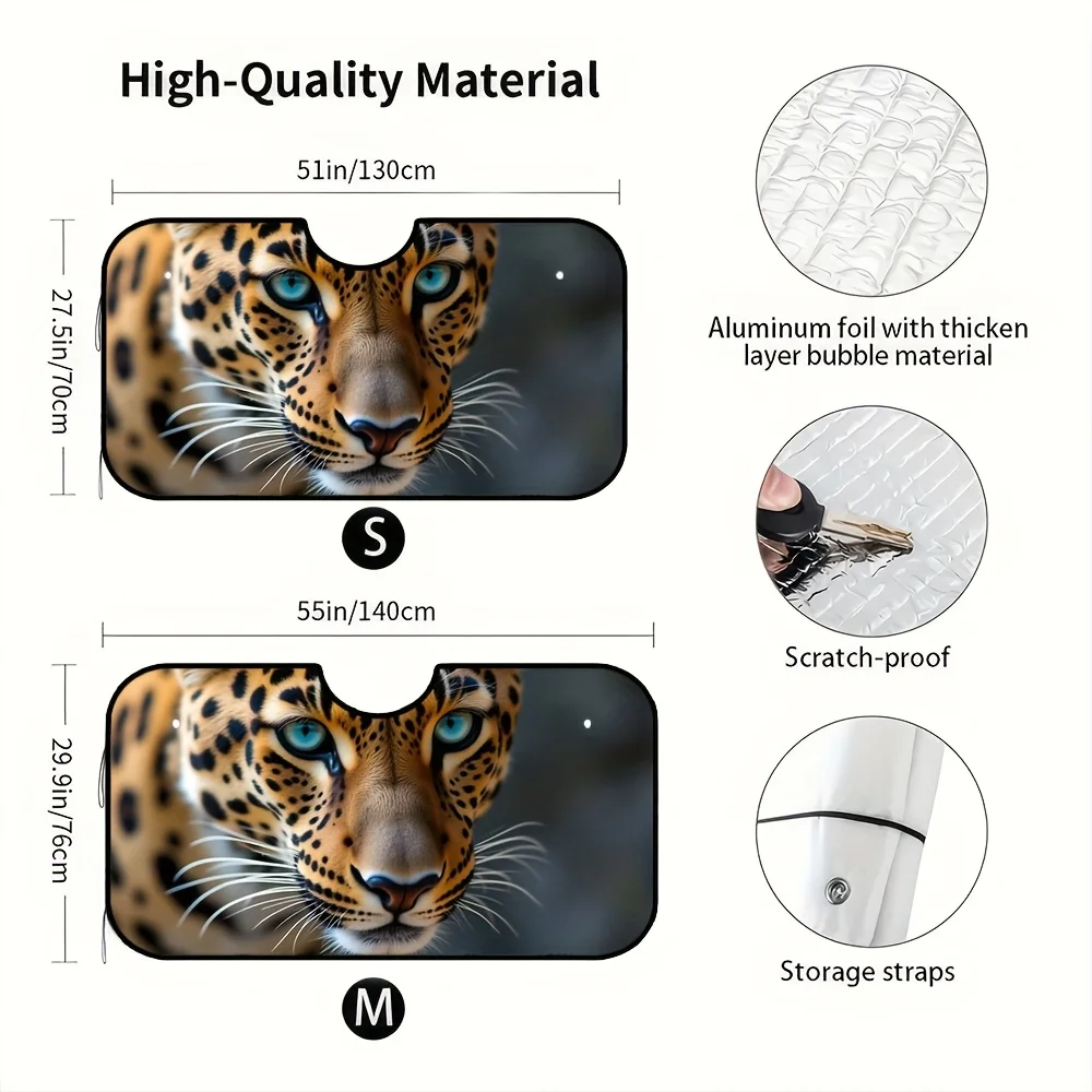 1pc, Exotic Cheetah Eyes Car Sunshade, Bold And Captivating, Universally Fit, Helps Minimize Sun Exposure, Keeps Car Interior Co