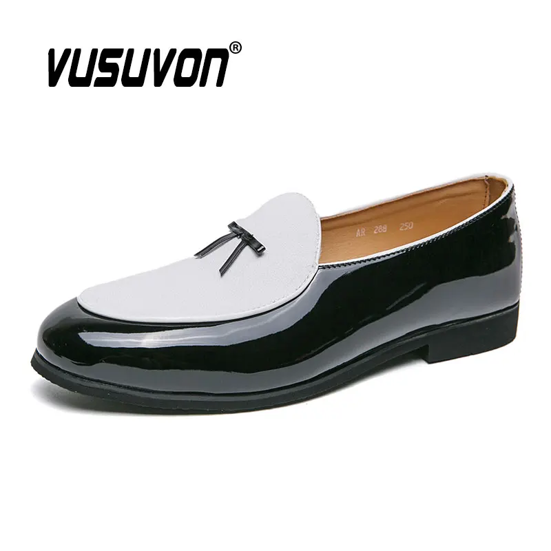 Men Loafers Shoes Fashion Breathable Suede & Patent Leather 38-48 Size Boys Black Soft Outdoor Casual Autumn Mules Dress Flats