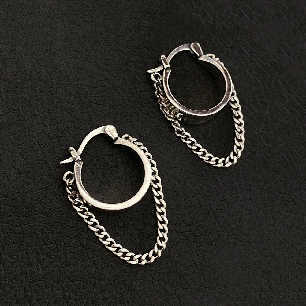 925 Sterling Silver Chain Tassel Hoop Earrings for Fashion Women Party Vintage Fine Jewelry Minimalist Accessories