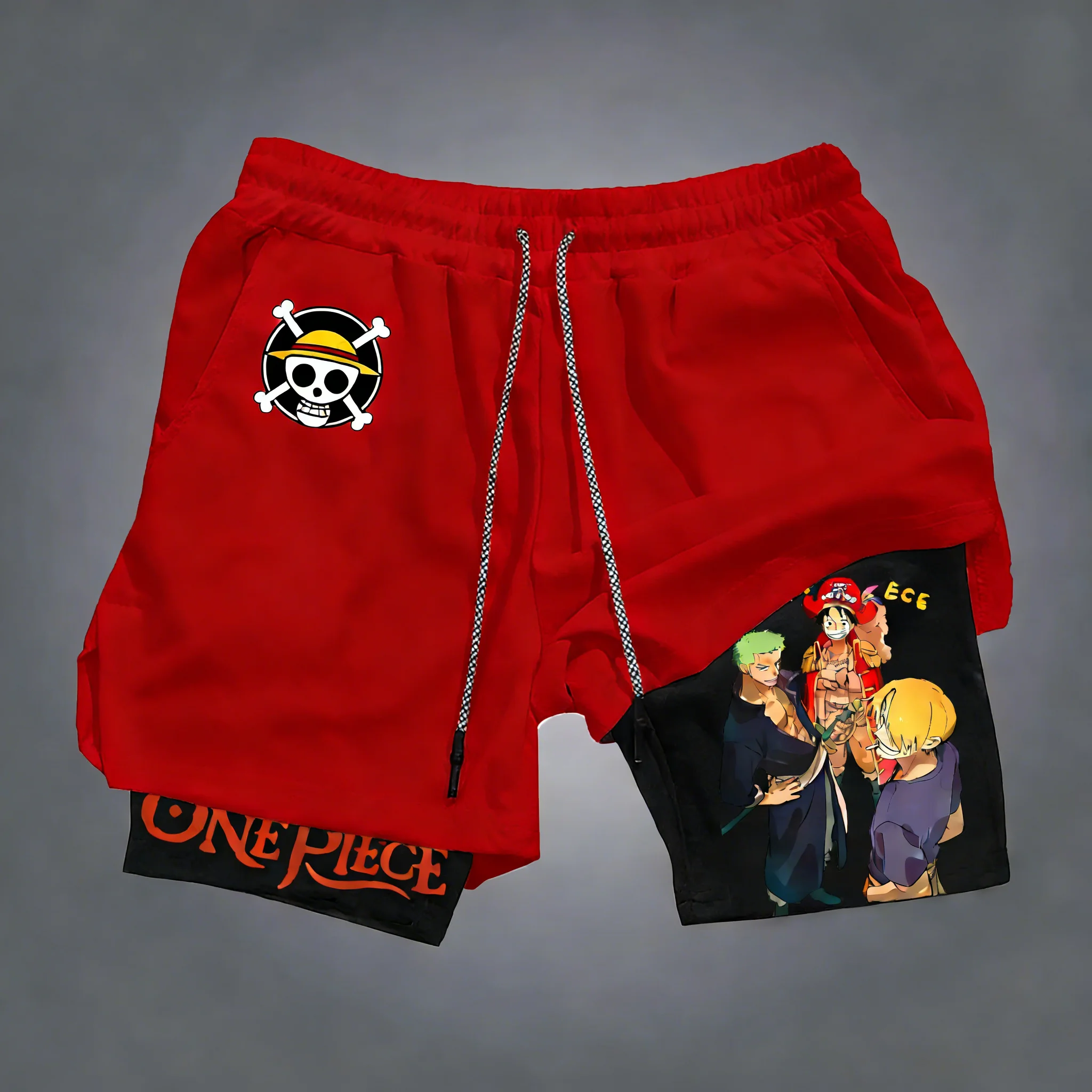 ONE PIECE Men's Summer Shorts 2026 New Anime Creative Printed Football Swimming Breathable Speed Drying 2-in-1 Sports Shorts