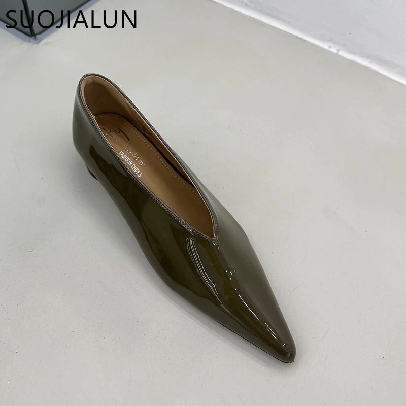 SUOJIALUN 2023 Autumn Women Flat Shoes Fashion Pointed Toe Shallow Slip On Ballet Shoes Candy Color Outdoor Dress Single Shoes