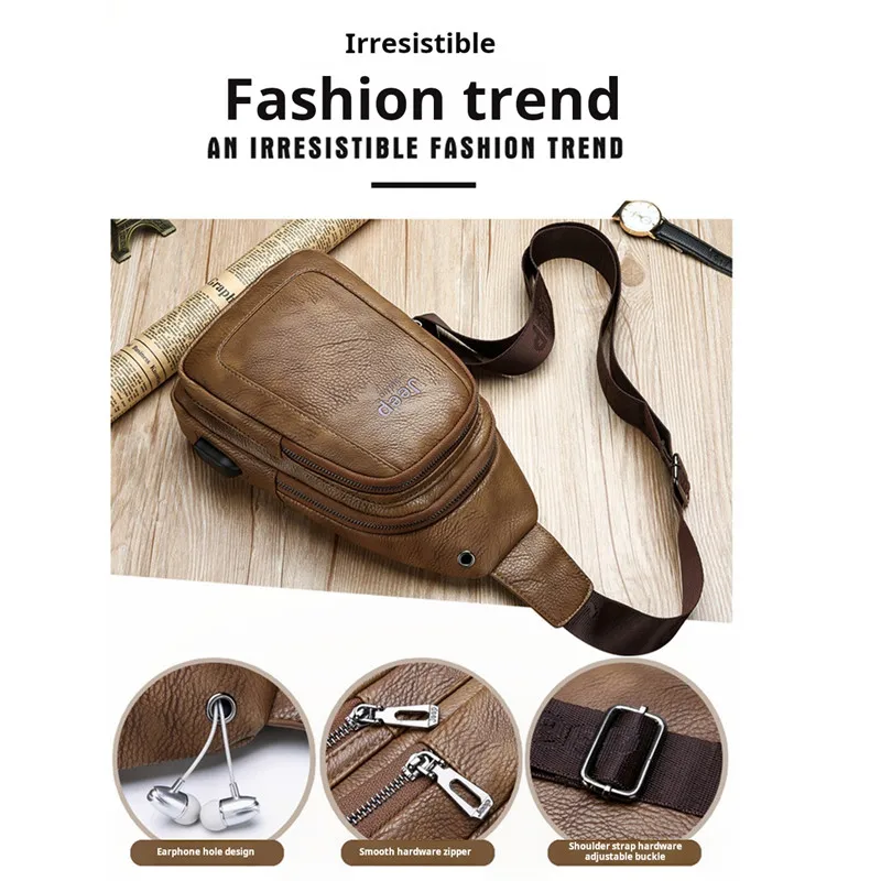 JEEP BULUO Brand Men Chest Bags Crossbody Shoulder Sling Bag Fashion Teenager Fashion Leather Male Travel Bags High Quality New