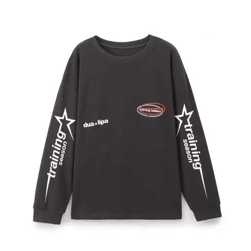 

Grey Print O-neck Sweatshirts Harajuku Fashion Fall T-shirts Loose Fit Long Sleeve T-shirts Autumn Y2k Sweatshirt