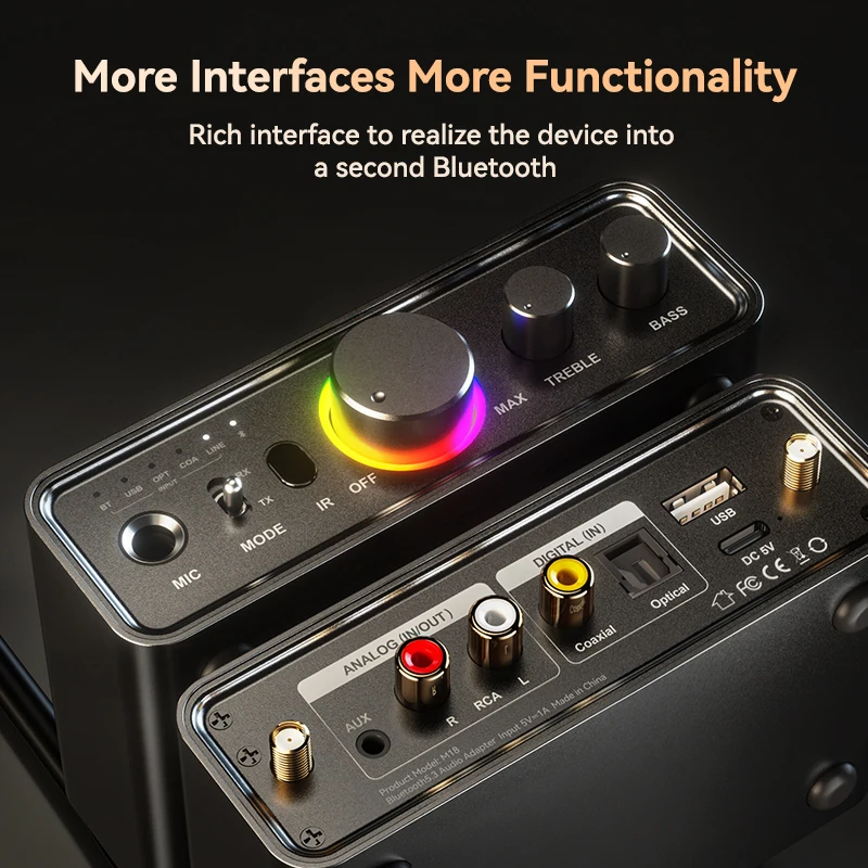 RGB Bluetooth 5.3 Audio Transmitter Receiver DAC Digital to Analog Conversion DSP 6.5MM Microphone Karaoke Hifi Wireless Adapter