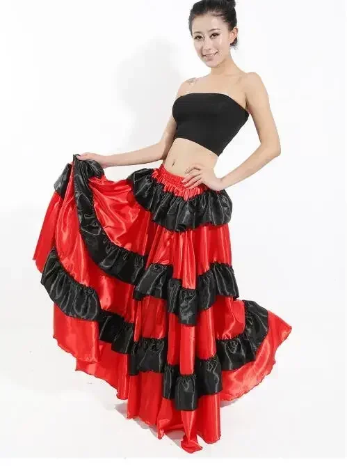 Falda de danza del vientre Flamenco España para niña, coro de danza del vientre, Vestidos de salón para mujer, traje de toro de 360 grados