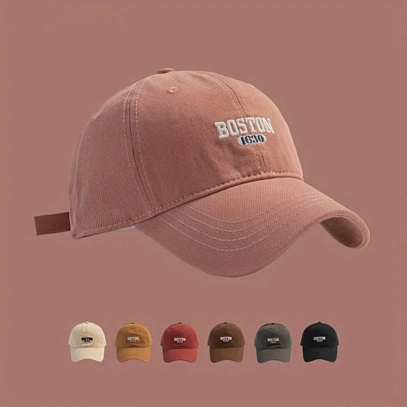 Adjustable Breathable Baseball Cap, BOSTON Embroidery Casual Solid Color Dad Hats For Women daily use