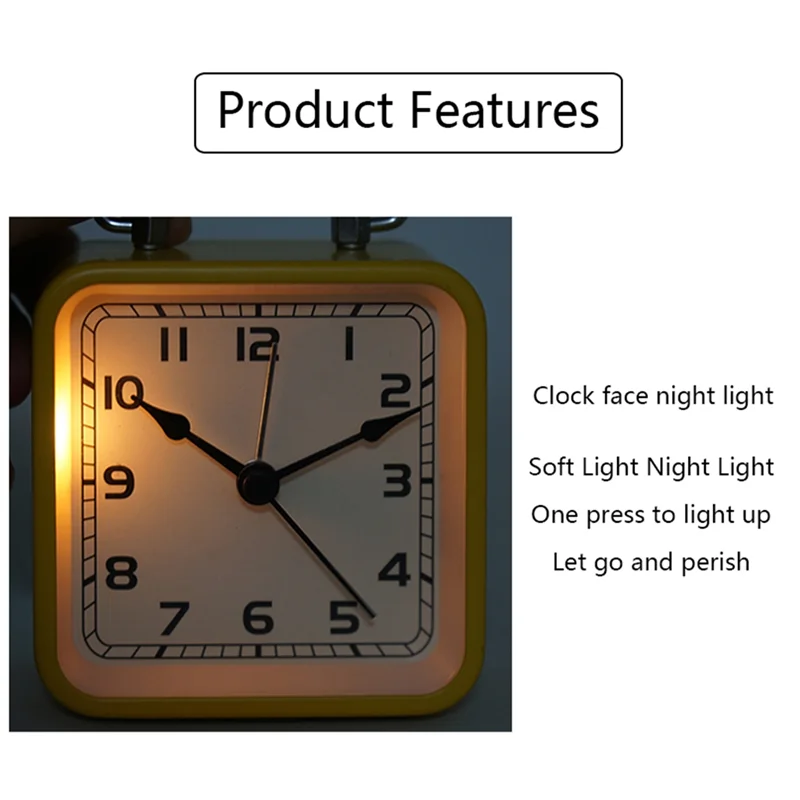 ساعة منبه مربعة معدنية صغيرة من My Home، ساعة صامتة لسطح المكتب، ساعة كوارتز مضيئة للنوم للطلاب #2