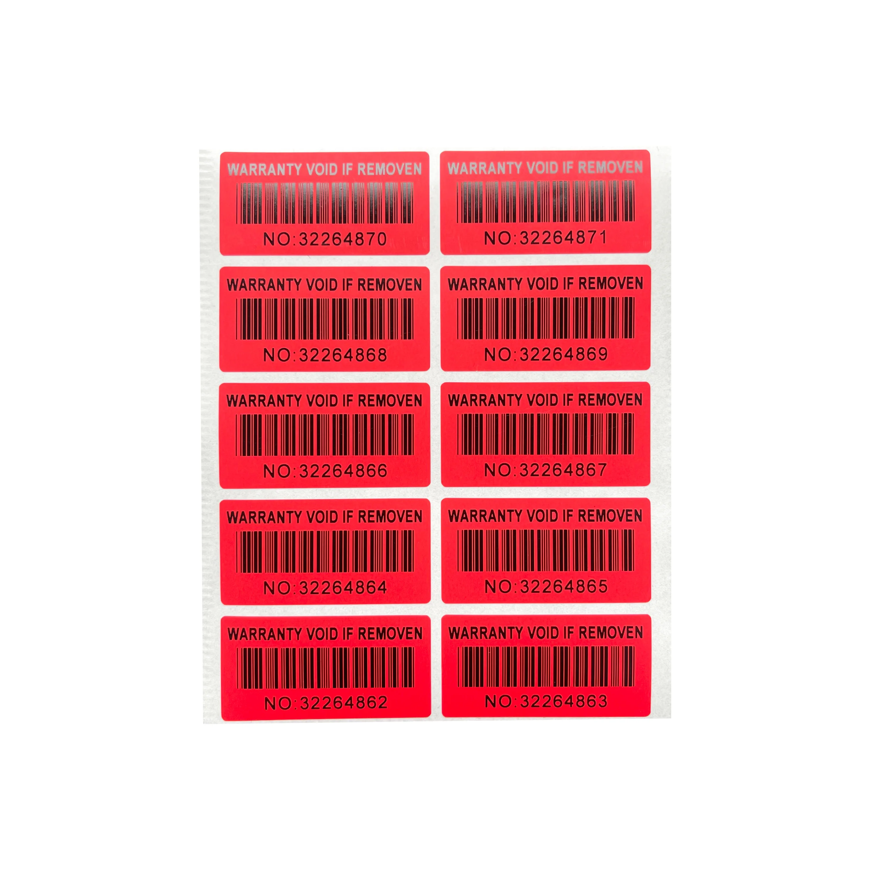 Imagem -03 - Garantia Barcode Serial Number Sticker Tamper-proof Selado em Branco Etiqueta de Segurança Logotipo Personalizado 40x20 mm 500 Pcs Vermelho