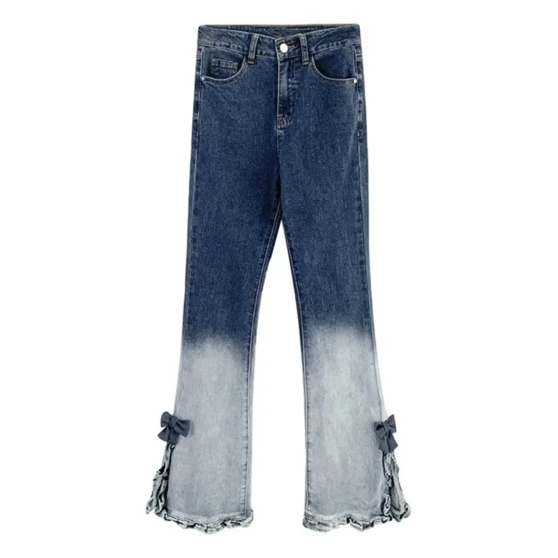 Jeans da donna pantaloni Micro svasati con spacco graduale Design senso balza papillon tendenza ragazza piccante pavimento che trascina Jeans abbigliamento da donna