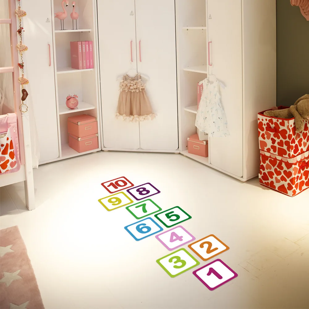 

10pcs Number Game Floor Stickers Kids Room Decor Self Adhesive Square Anti Slip 15cm Educational Playroom Wall Decals