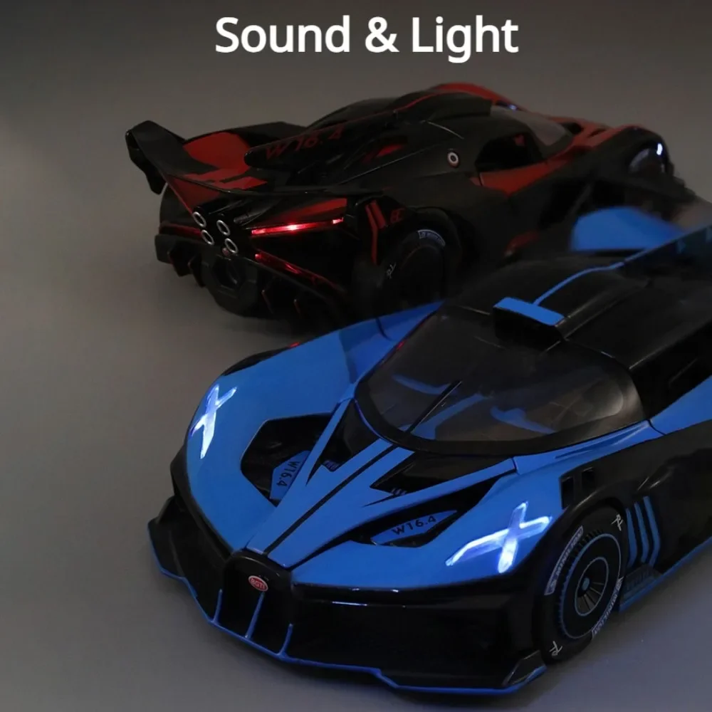 1:24 Bugatti Bolide Auto Modell Spielzeug Legierung Diecast Stoßdämpfung Spray Fahrzeug Modelle Sound Licht Zurückziehen Spielzeug Geschenke für Jungen