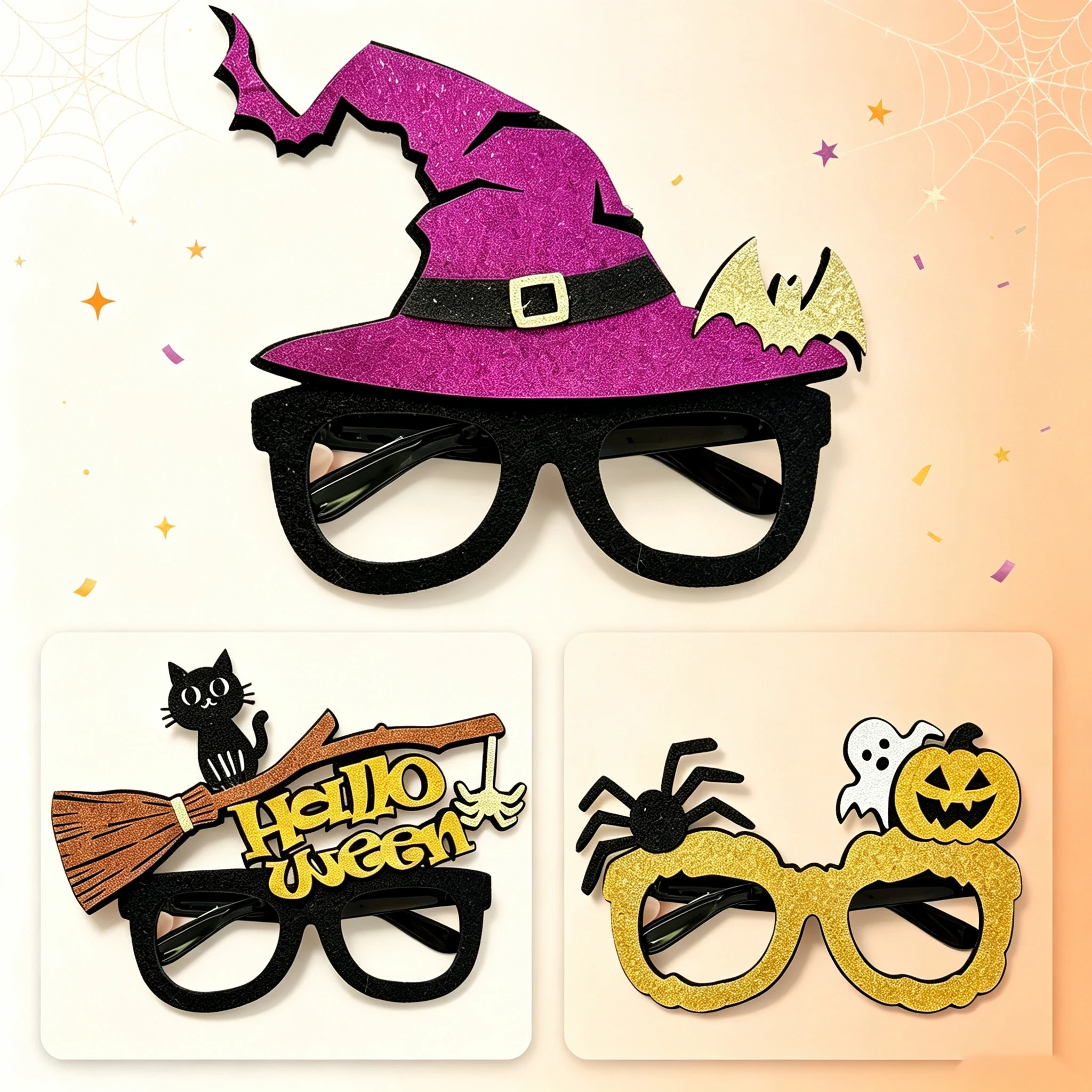Halloween Party Glasses Witch Hat Black Cat Pumpkin Ghost Spider Decorative Eyeglasses Photo Props For Adults Cosplay  Party