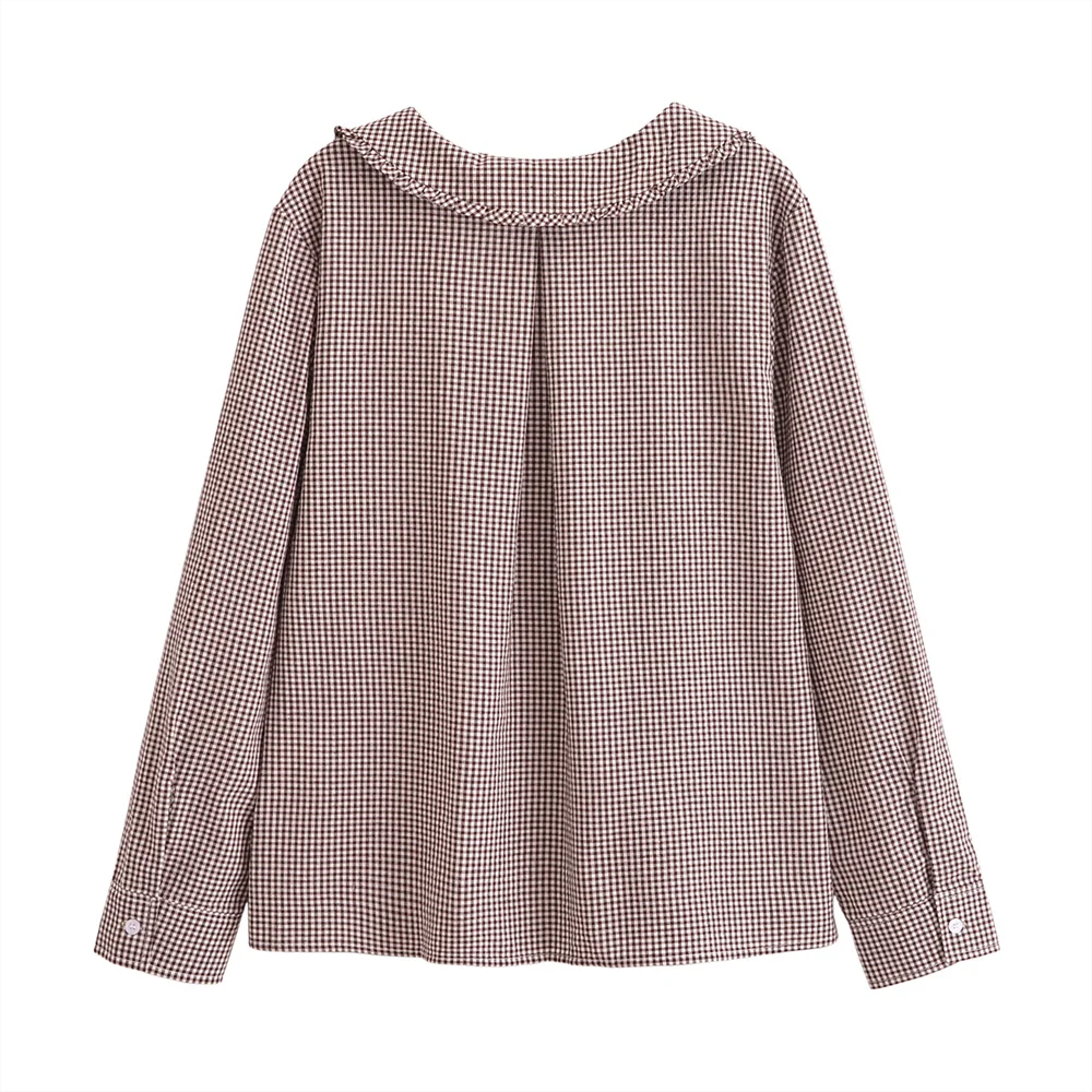 PB&ZA 2024 Autumn New Women's Fashion Comfortable Loose Casual Long Sleeve Small Grid Small Round Collar Shirt