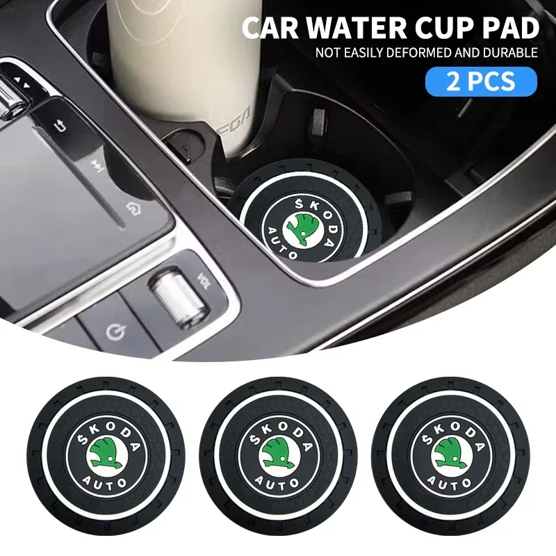 2Pcs Car Carbon Fiber Pattern Coaster For Skoda Octavia Fabia Kamiq Kapoq Kodiaq Rapid SCALA Superb Car Accessories