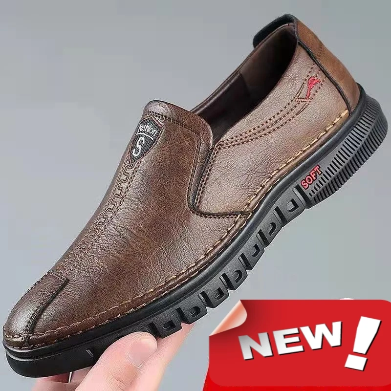 

Мужская повседневная кожаная обувь без шнуровки Driving oes Soft Bot, универсальная, удобная, всесезонная, однотонная, с круглым носком, на плоской подошве