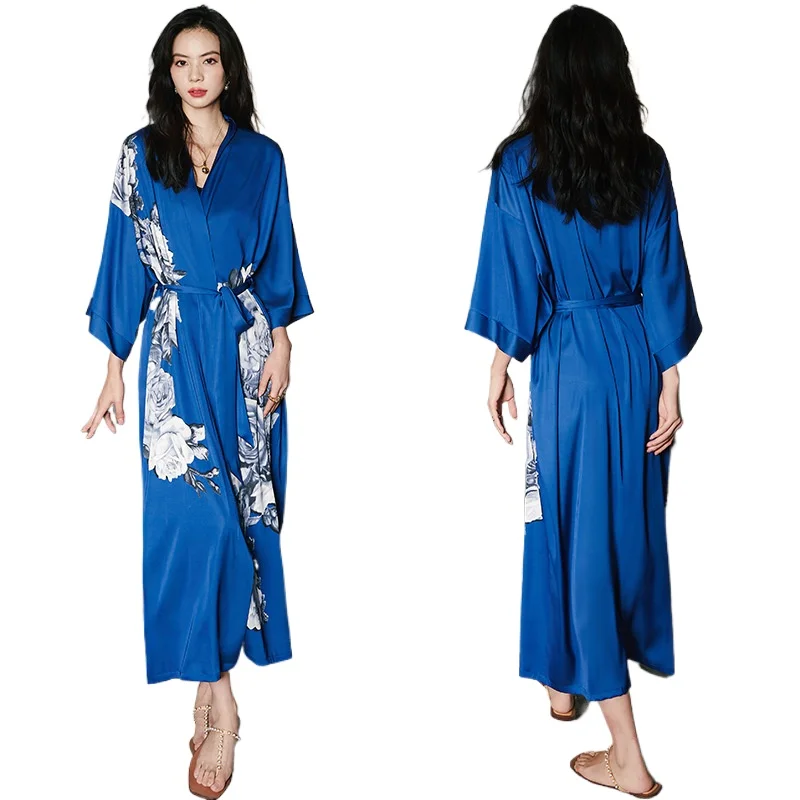 

Women's Summer Large Size Ice Silk Light Luxury Nightgown Smooth Soft Robes 2026 Bathrobe Cool Loungewear Satin Chiffon Pajamas