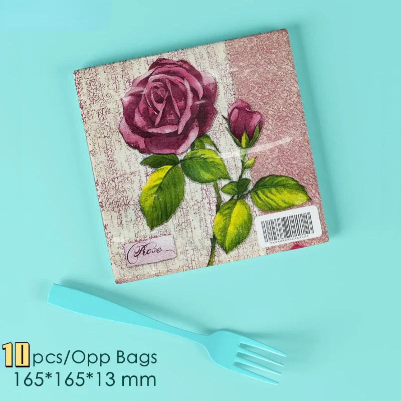 Summer Floral Tissue Paper Food Grade Rose Printed Napkins Fragrance Free Tissue Paper 2-ply 10pcs