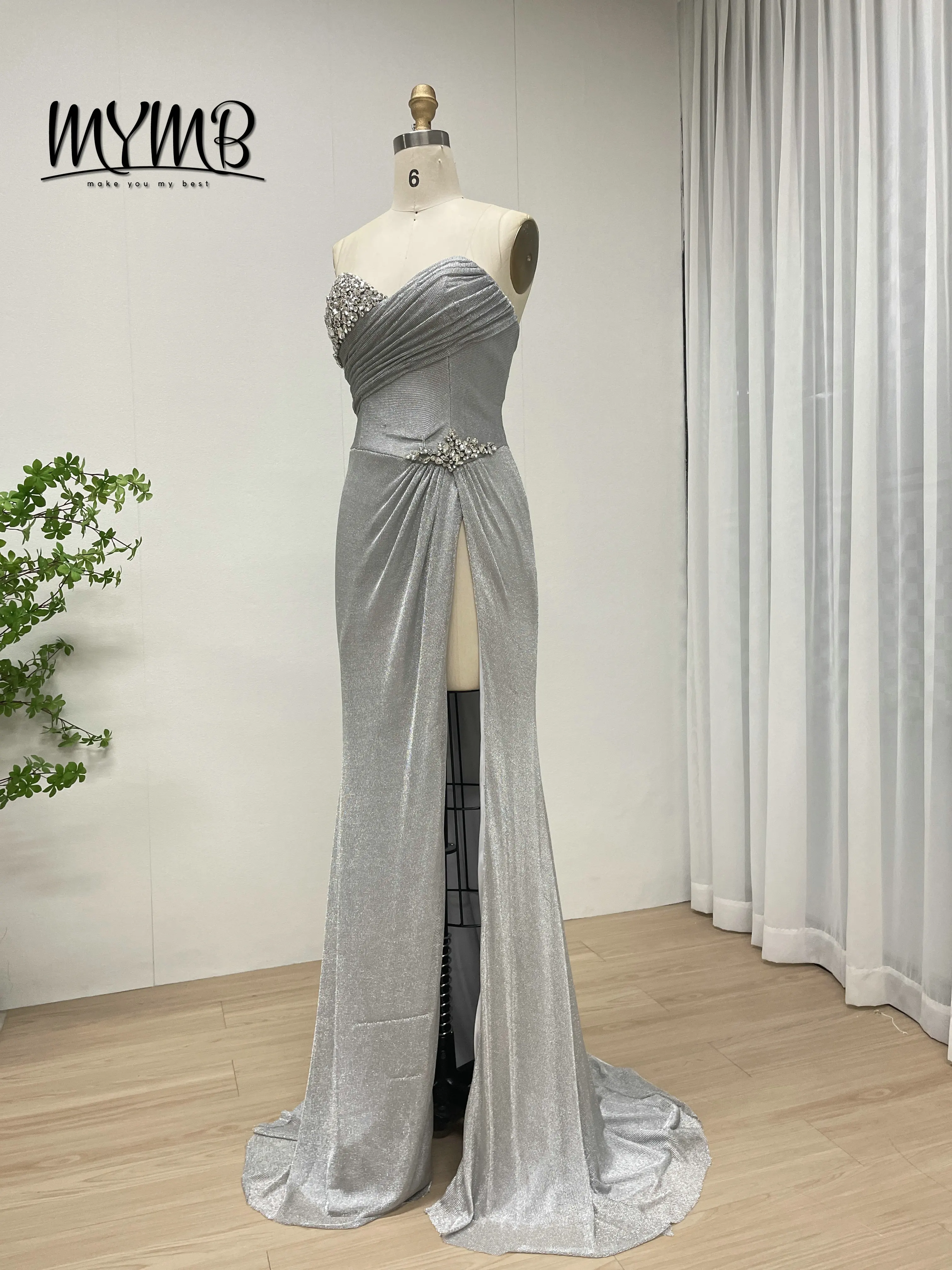 فستان سهرة حورية البحر مثير بفتحة عالية بدون حمالات من MYMB مزين بالكريستال المبهر المطرز بالكريستال لحفلات العودة للوطن MB40402B #5