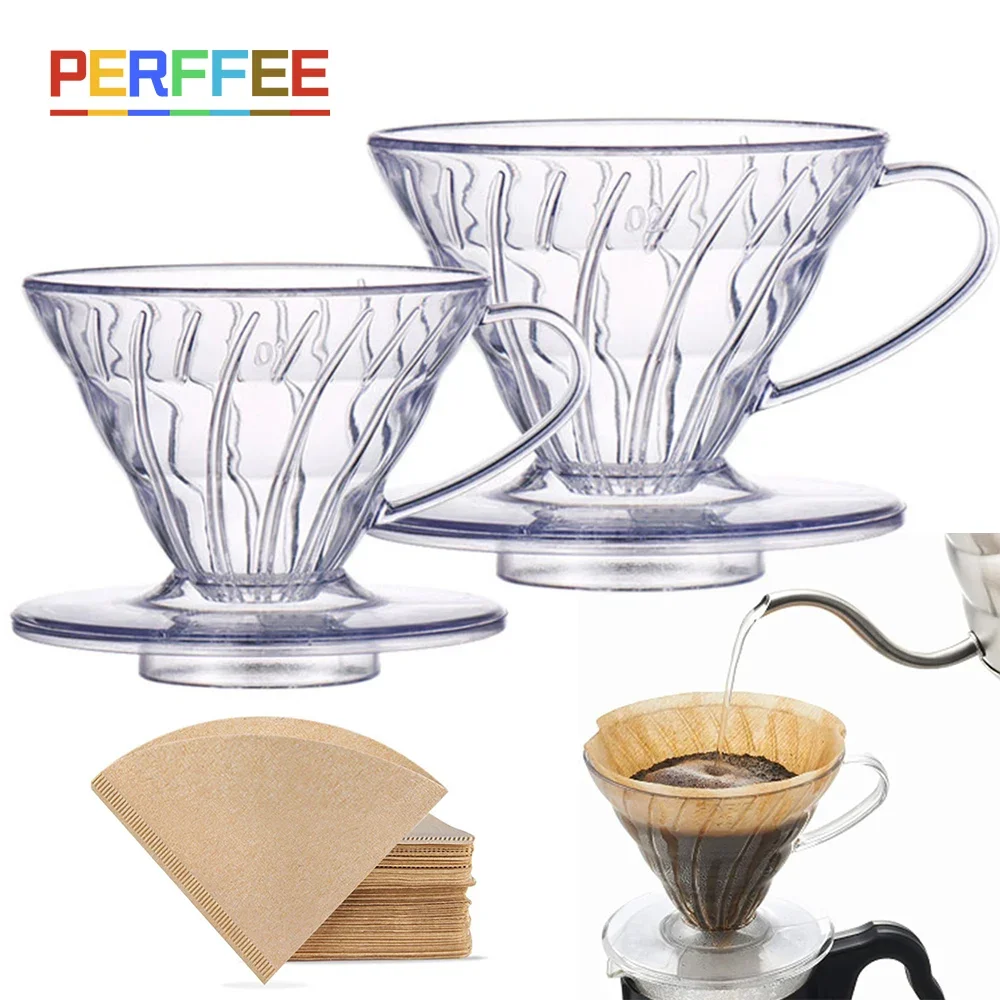 Coffee Dripper Resin Coffee Filter for Pour Over Barista Coffee Brewing V01 V02 Coffee Funnel Filter Cup 1-4Cups