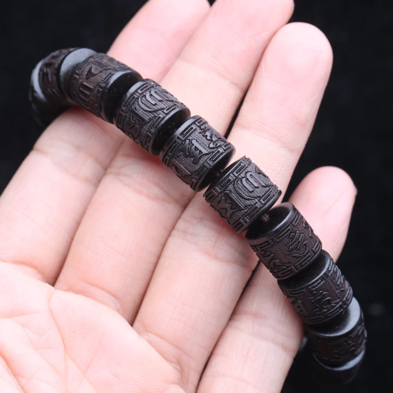 Natural Ebony Tibetan Six-Character Mantra Tibetan Buddhist Prayer Wheel Bracelet 12mmx12mm universal