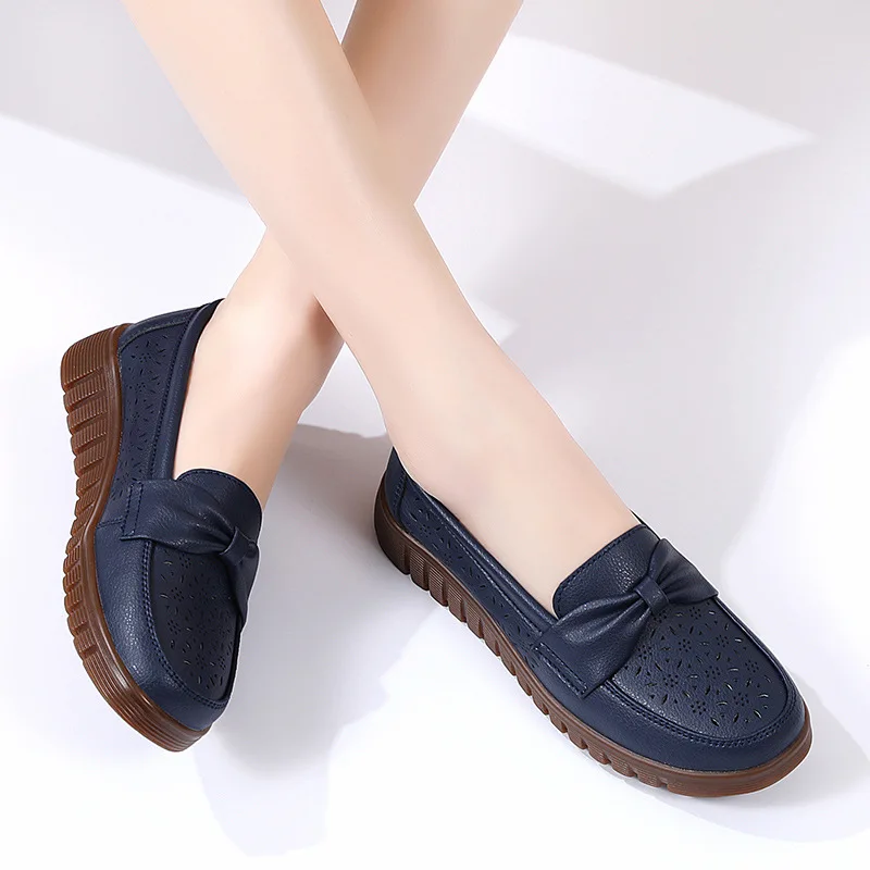 2023 Women Flats Slip On Moccasins Spring Hollow Beige Casual Loafers Soft Sole Non Slip Breathable Females Zapatillas Mujer