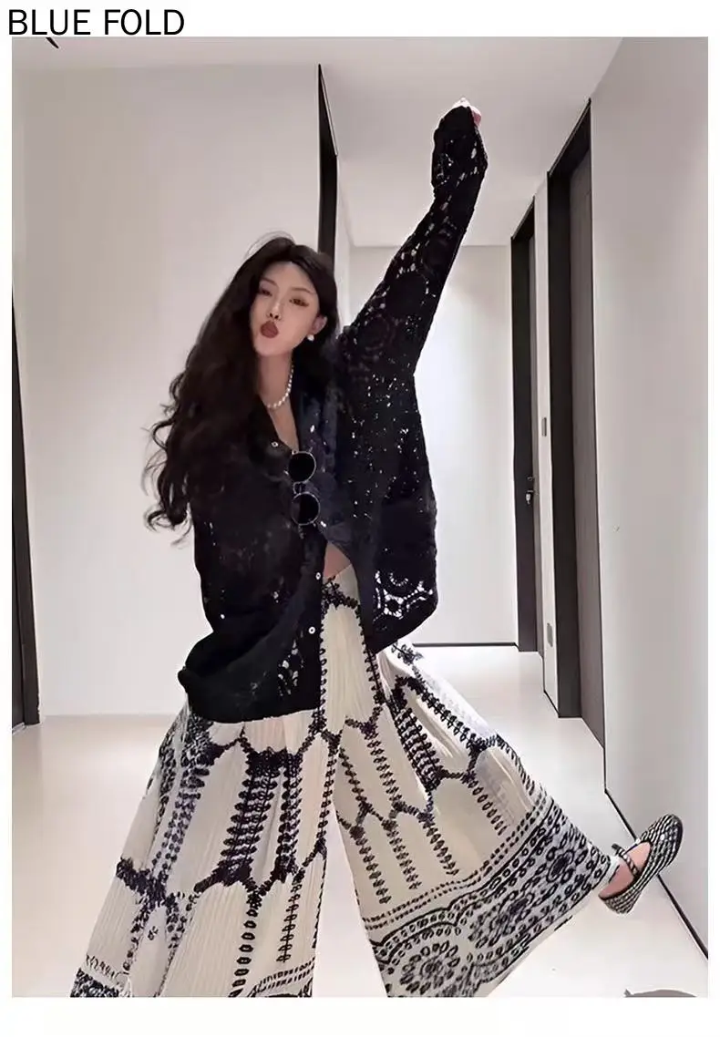 MIYAK Wide-legged Pants Women Ethnic Style Fashion Temperament Summer Comfortable Versatile Printed High Waist Drape Casual Pant