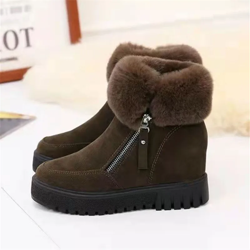 Winter Waterproof Plush Fur Ankle Boots Women Fur Zipper Design Warm Snow Boots Non-slip Cotton Boots for Women Bota Feminina