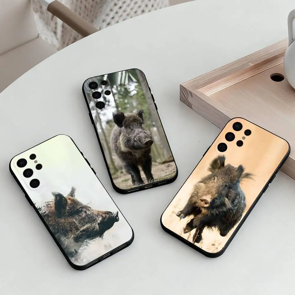 

Cute Wild Boar Animal Phone Case For Samsung S25,S24,S21,S22,S23,S30,Ultra,S20,Plus,Others Soft Black Cover