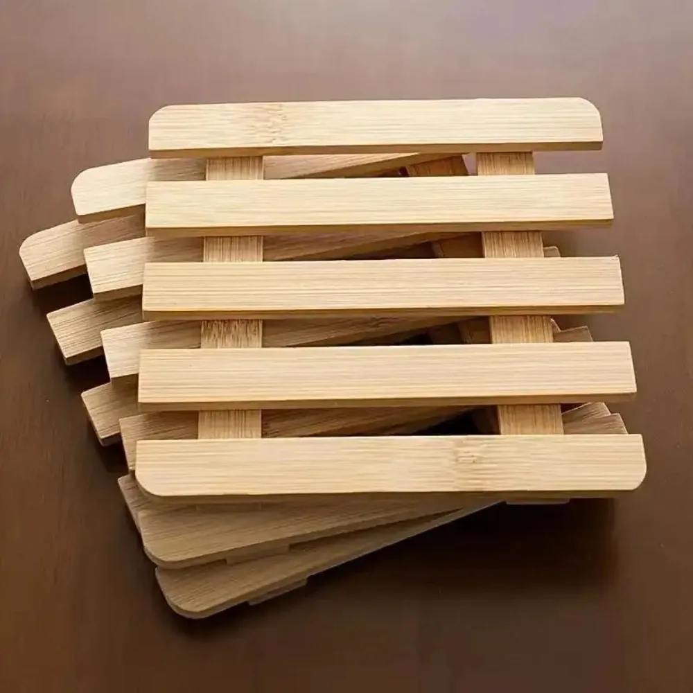 2 pcs of bamboo-made heat-resistant tripods - Stackable wooden tabletop protectors, suitable for heating dishes and cookware