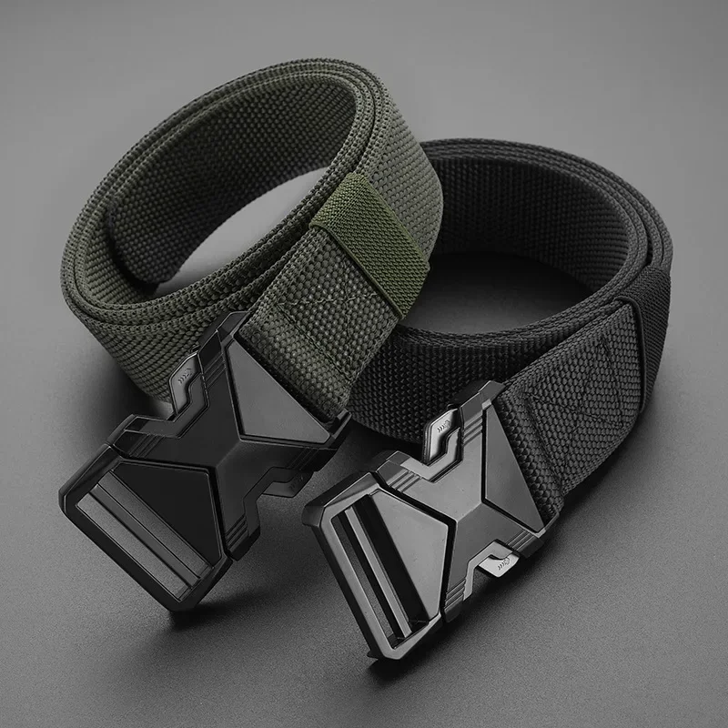 2PC Men Belt Army Outdoor Hunting Tactical Outdoor Mountaineering Multifunctional Tactical Nylon Canvas Woven Trouser Belt