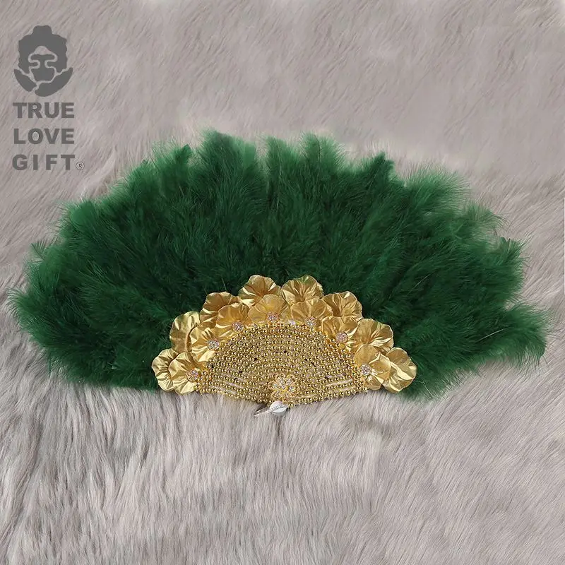 Wedding Solid Color Shining Turkey Feather Handheld Dance Performance Wedding Ceremony Fan