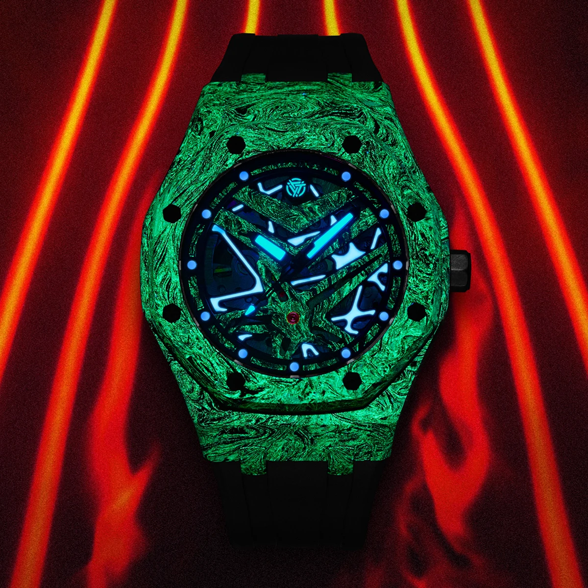 TIME TOKEN Luminous Carbon Fiber Series Men Automatic Mechanical Watch Waterproof Sports Limited Wristwatch Innovative Material