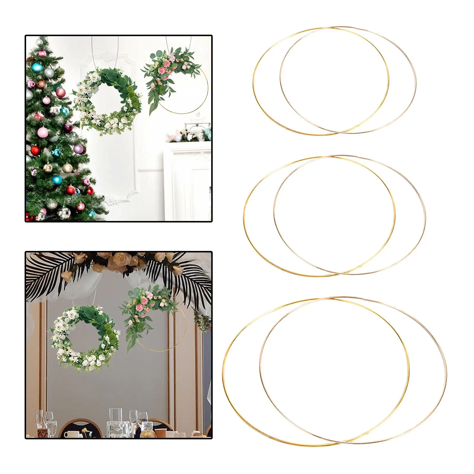 Metal Flower Hoop para DIY, Round Hoop, Wreath Frame, Artesanato, 2pcs