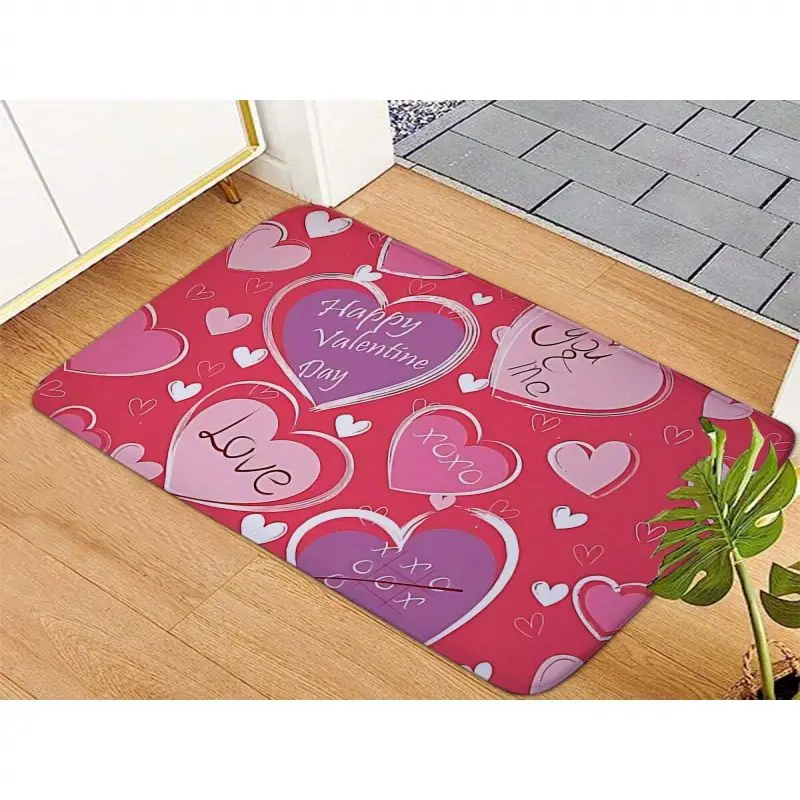 Love Heart Mat Home Indoor Welcome Valentine'S Day Design Doormat Non-slip Entrance Floor Carpet Washable Bathroom Bedroom Rug