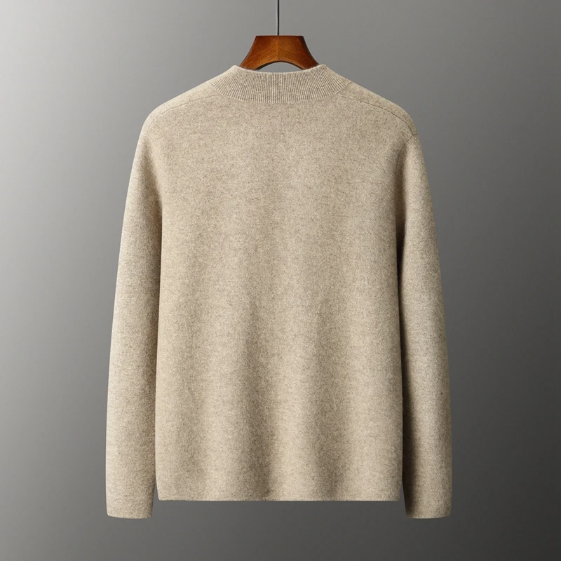Autumn Winter Thick Men's Stand Up Collar Cardigan 100% Cashmere Knitted Coat Casual Business Warm Clothing Solid Color Jacket