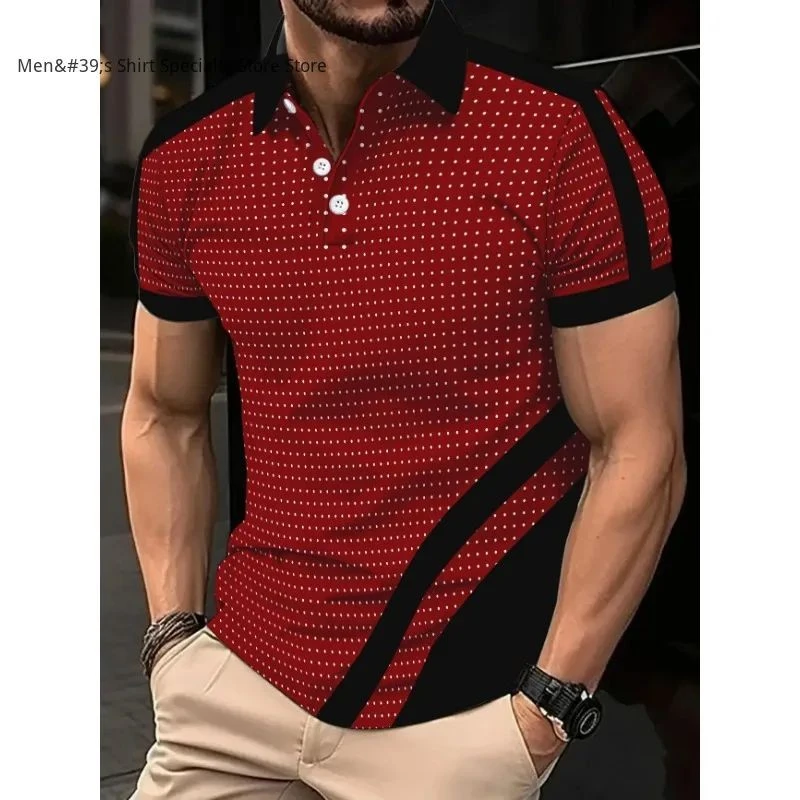 

Retro Dot Pattern Polo Shirts For Men Summer Casual Daily Wear Business 3D Printed Polo Shirt Loose Breathable Lapel Button Tees