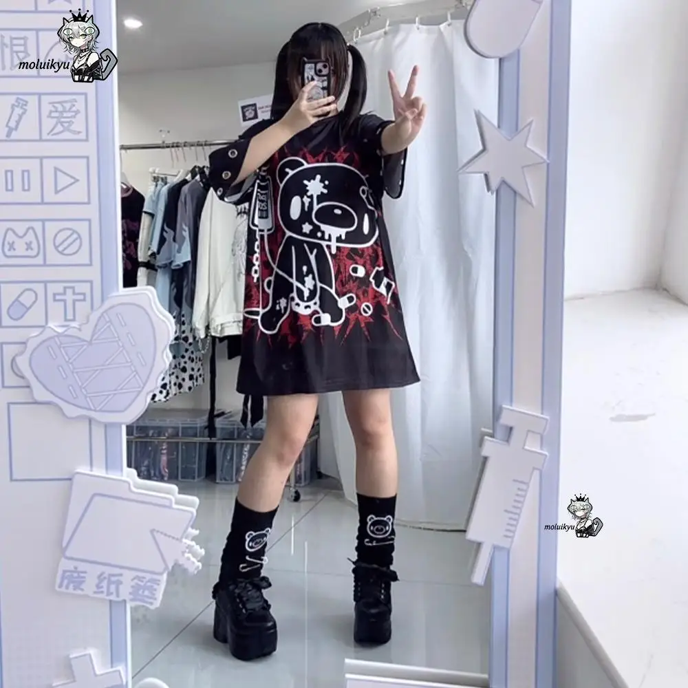 Oversized Women Y2K Gloomy Bear T-Shirt All Over Print Crew Neck Short Sleeve Tee Harajuku Kawaii Streetwear Casual Cartoon Top