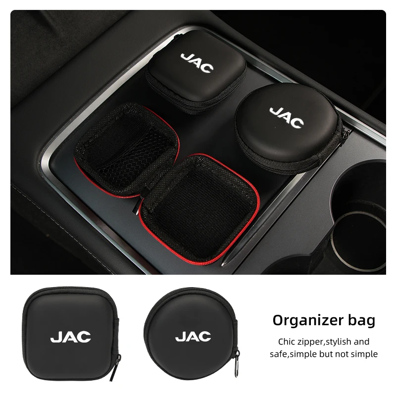 Car Logo Carbon EVA Headphone Storage Box Mini Data Cable Organiser For JAC Refine J3 J4 J7 JS3 JS4 KR1 S2 S3 S4 S5 S7 Vapour T8