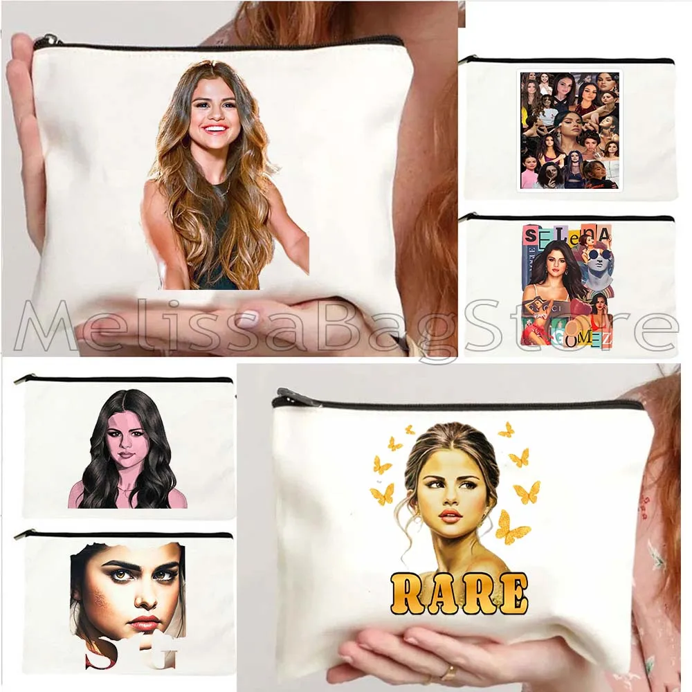 Beautiful Selena Rare Portrait Cute Music Singer Poster Fan Gifts Canvas Cosmetic Bag Makeup Toilet Bag Pencil Case Zipper Pouch