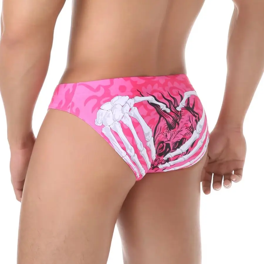 Men's Swimwear Briefs Drawstring Low Rise Swim Trunks Digital Printed Beach Bikini Male Breathable Bathing Suit Beachwear