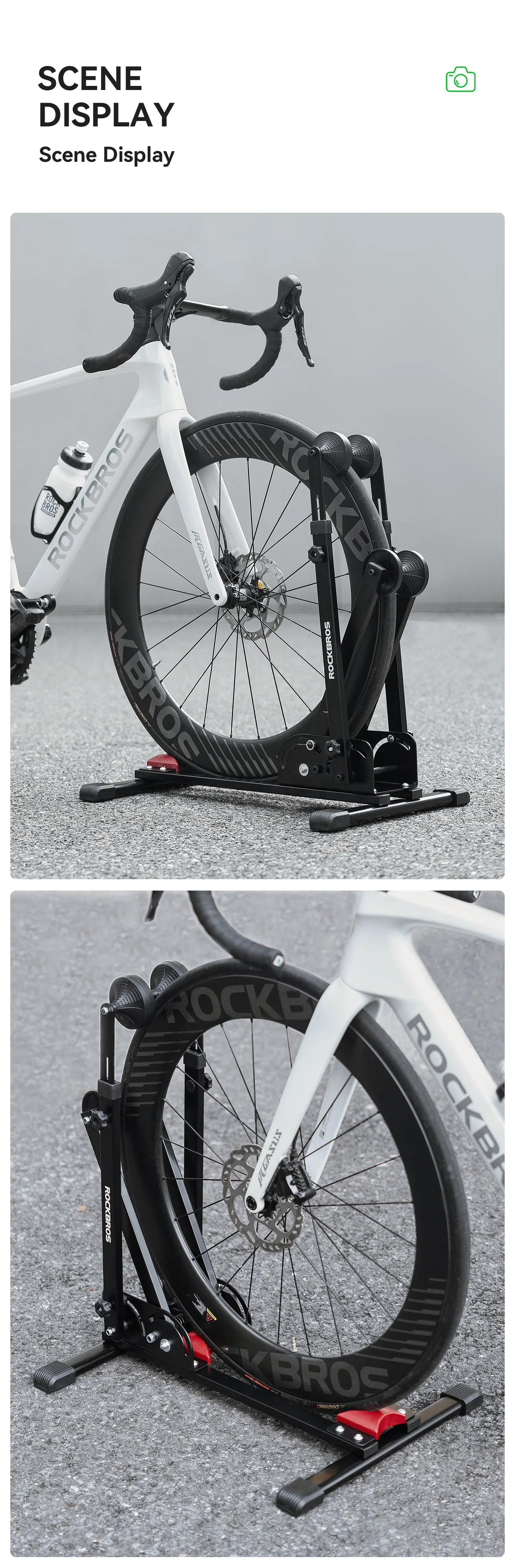 ROCKBROS Fahrrad-Parkständer, doppelte Stangen, Kohlenstoffstahl, MTB, Rennrad, faltbare Fahrrad-Parkständer, die Radfahren steht – Detail 10